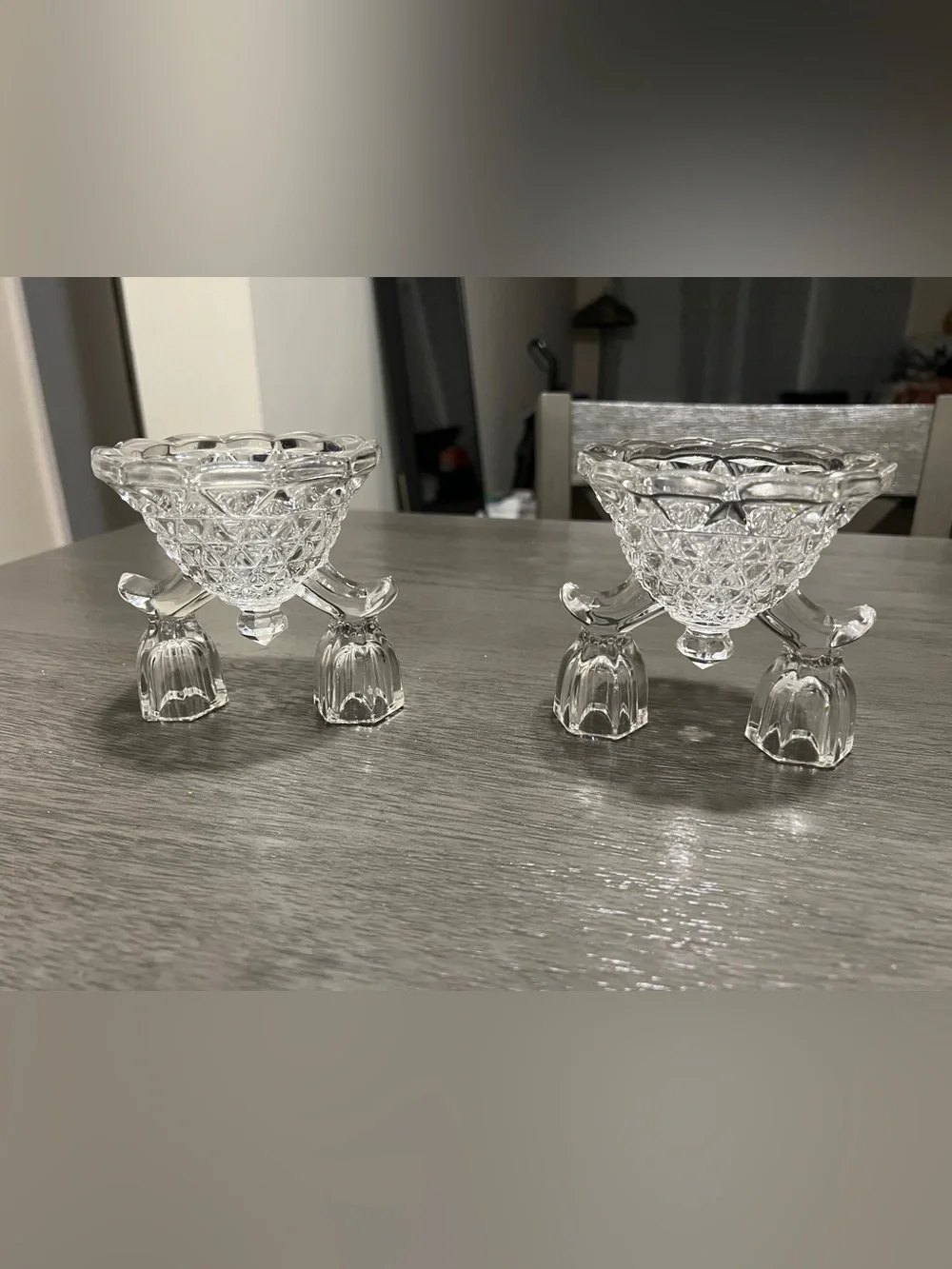Vintage Clear Pressed Glass Double Candlestick Holders – Set of 2